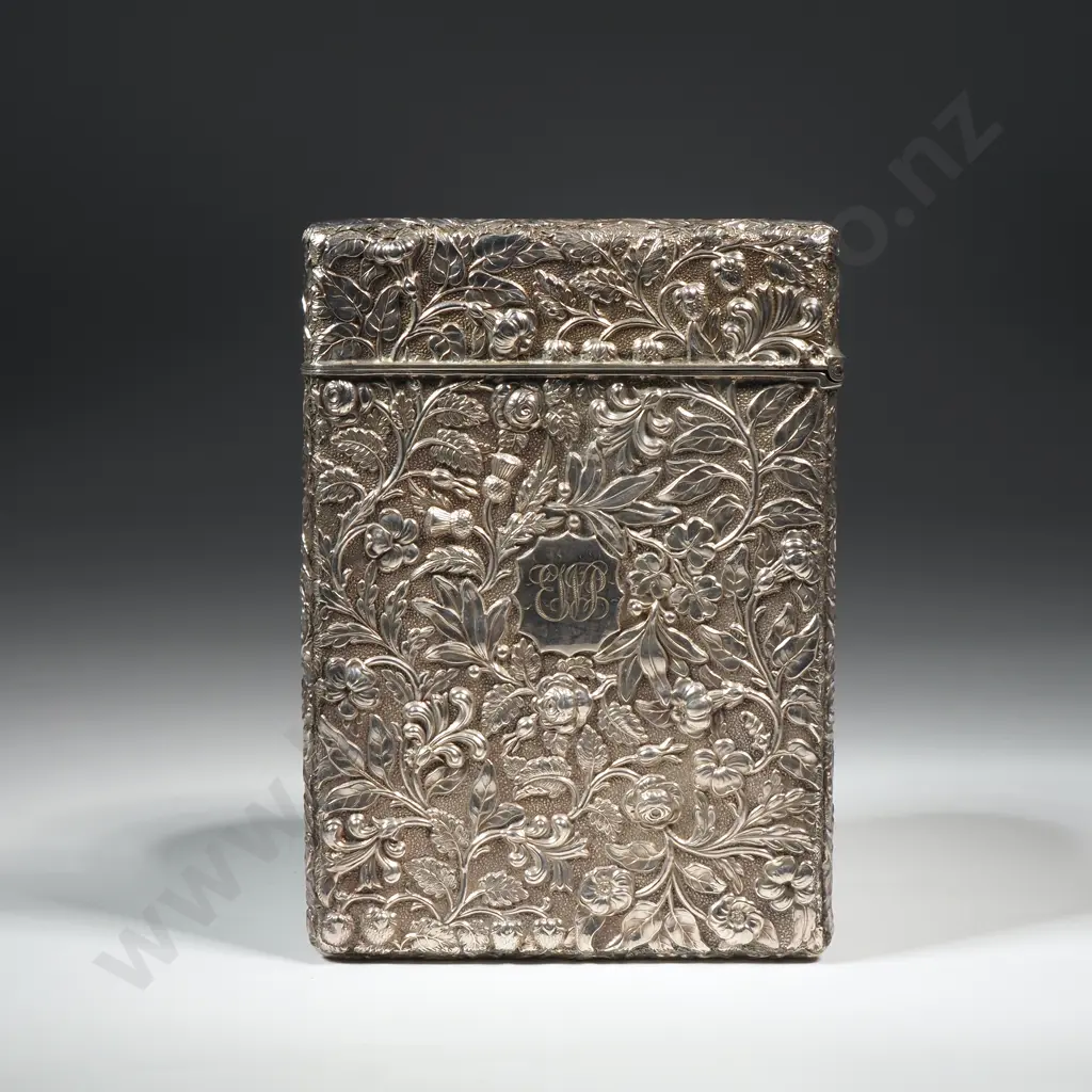 Antique Sterling Silver Card Case w Exceptional Foliate Detailing - Hallmarked for Birmingham 1849 Image 1++