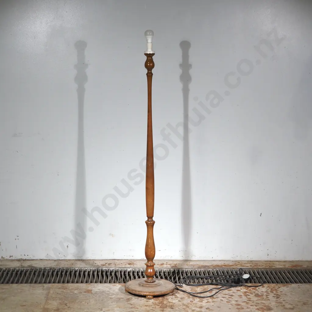 Vintage Turned Wooden Standard Lamp w Circular Base Image 1++