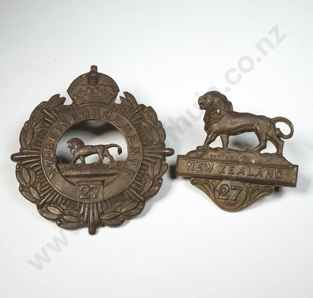 WW1 New Zealand 27th Reinforcements Cap Badge & Shoulder Tab  Image 1++