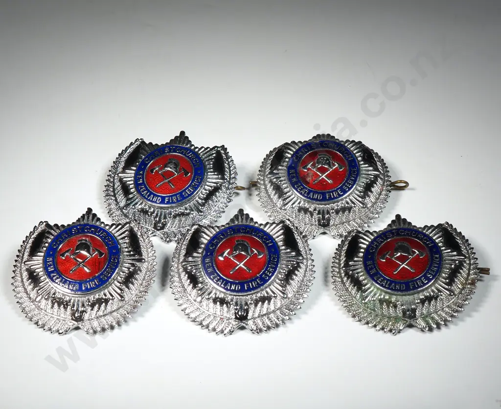 Five Christchurch New Zealand Fire Service Cap Badges  Image 1++