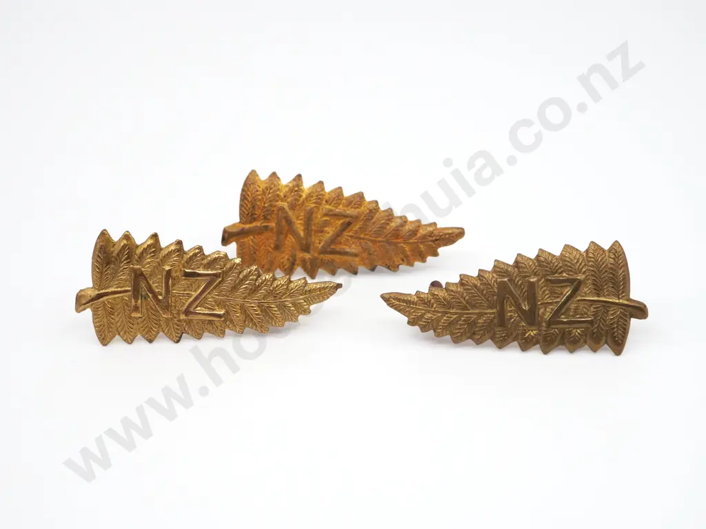 WW1 NZ Fern Collar Badges & Cap Badge Image 1++