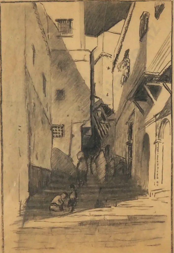 John Weeks - Moroccan Street Scene, Conté Image 1++