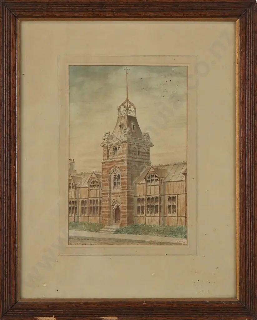 J. Collins - 'Canterbury Provincial Council Buildings ChCh', Watercolour (1908) Image 1++