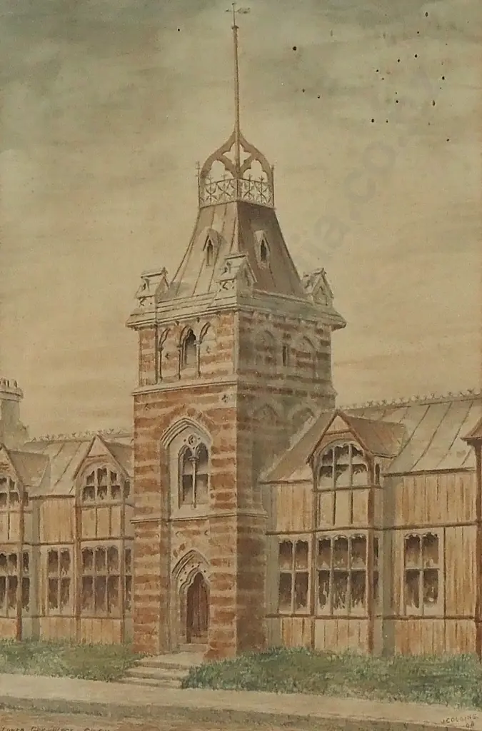 J. Collins - 'Canterbury Provincial Council Buildings ChCh', Watercolour (1908) Image 1++