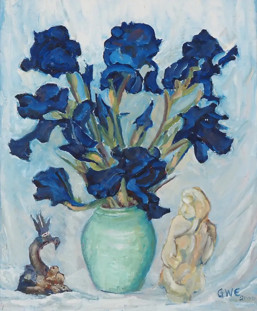 GW Edwards - 'Still Life With Irises', Oil (2000) Image 1++