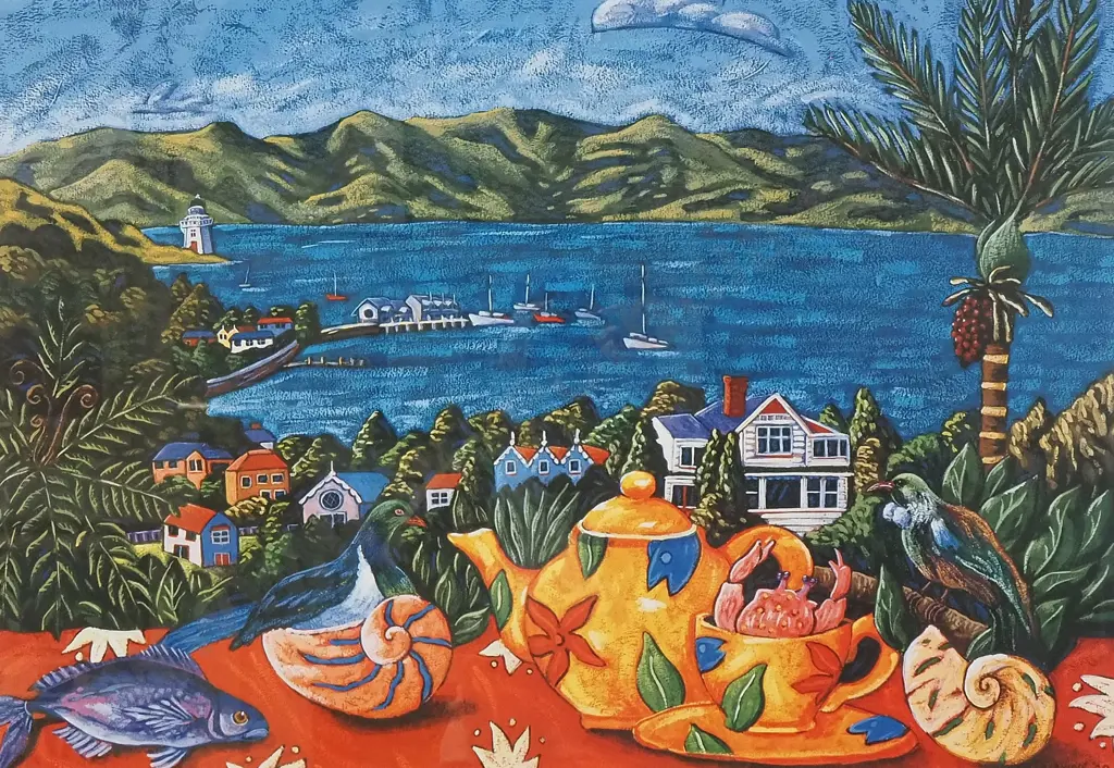 Ingrid Banwell - Akaroa Tea View, Print Image 1++