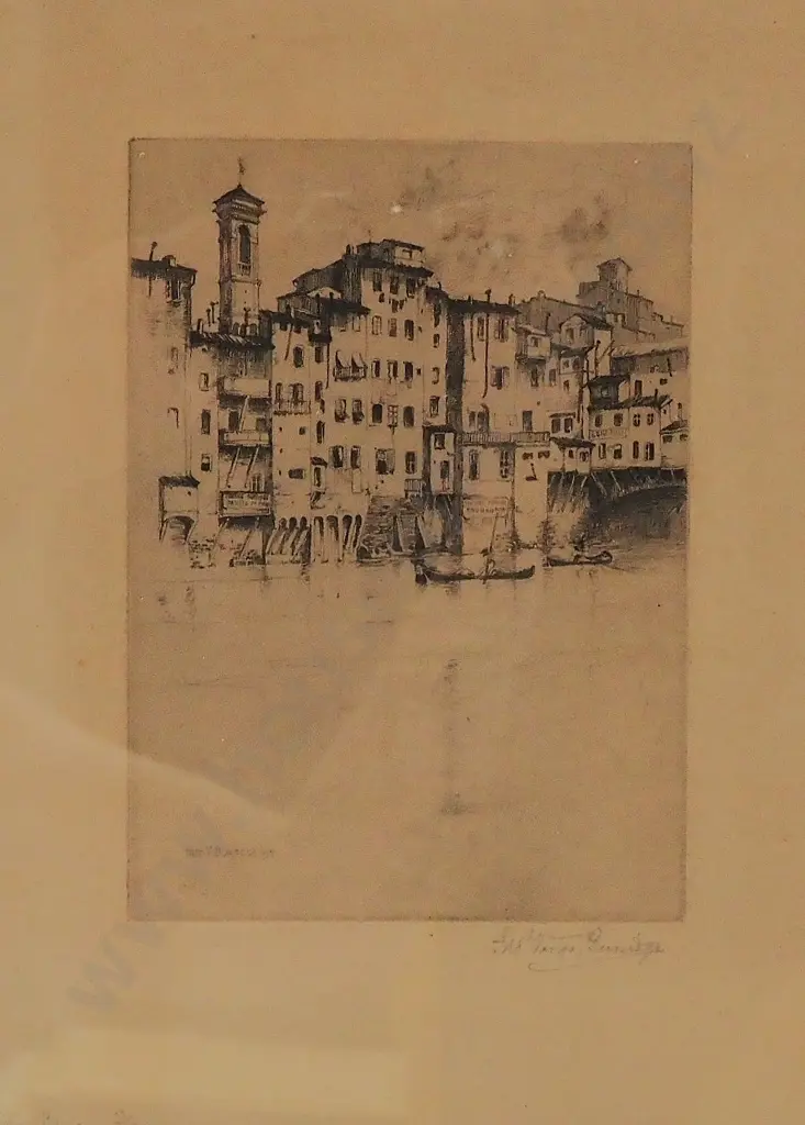 Frederick V Burridge - Two Florencian Scenes, Drypoint Etchings Image 1++