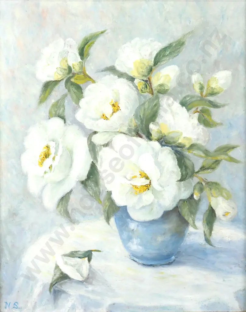 Artist Unknown - White Camellias, Oil Image 1++