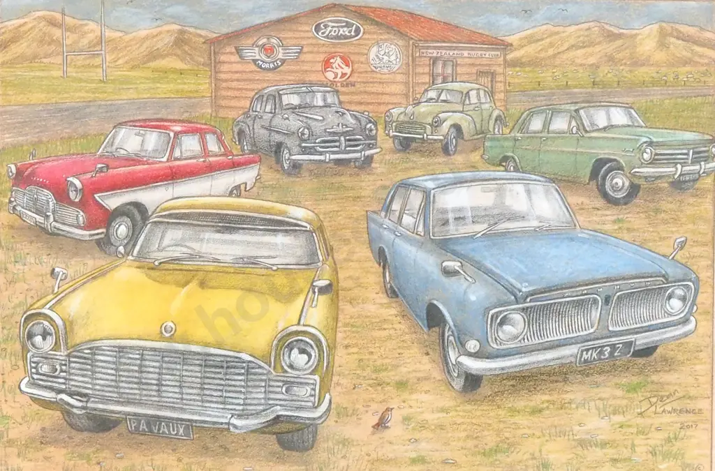 Dean Lawrence - Classic Cars, Pencil & Crayon Image 1++