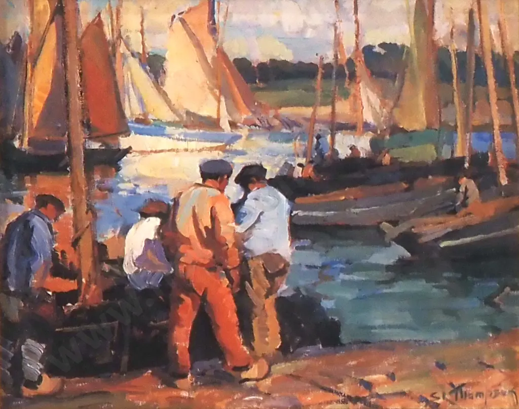 Sydney Lough Thompson - Fishermen in Red, Print Image 1++