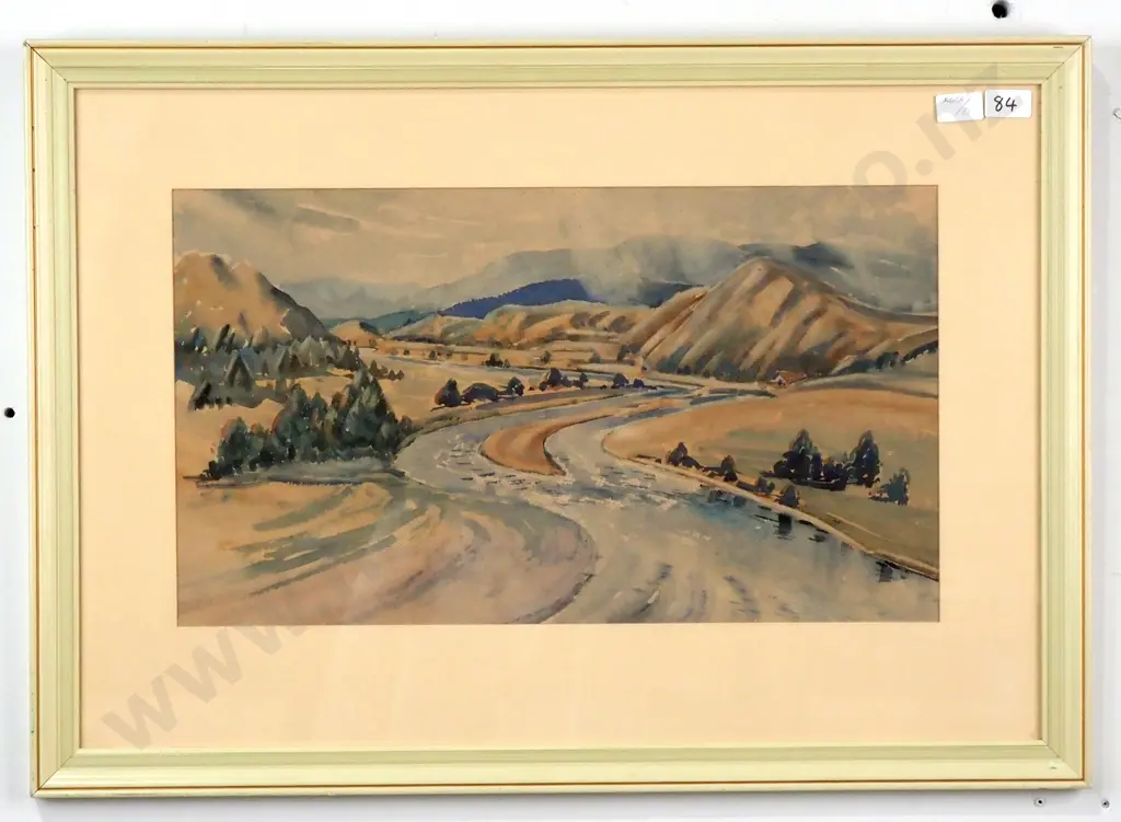 Alan Elliott - Awatere River Upstream from Main Road Bridge, Watercolour Image 1++