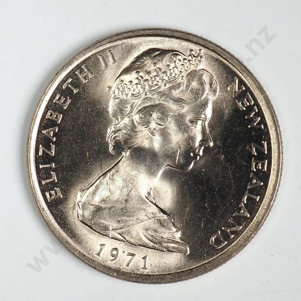 50 X 1971 BRILLIANT UNCIRCULATED 5 CENTS COINS Fifty 1971 brilliant uncirculated five cents coins, being the circulation type ( 7 in the date having a serif or downward stroke ). The coins found in uncirculated and proof sets have a normal 7. C.C.V. $750. Please be aware that although these are directly from the mint there may be the odd spot or blemish. Image 1++