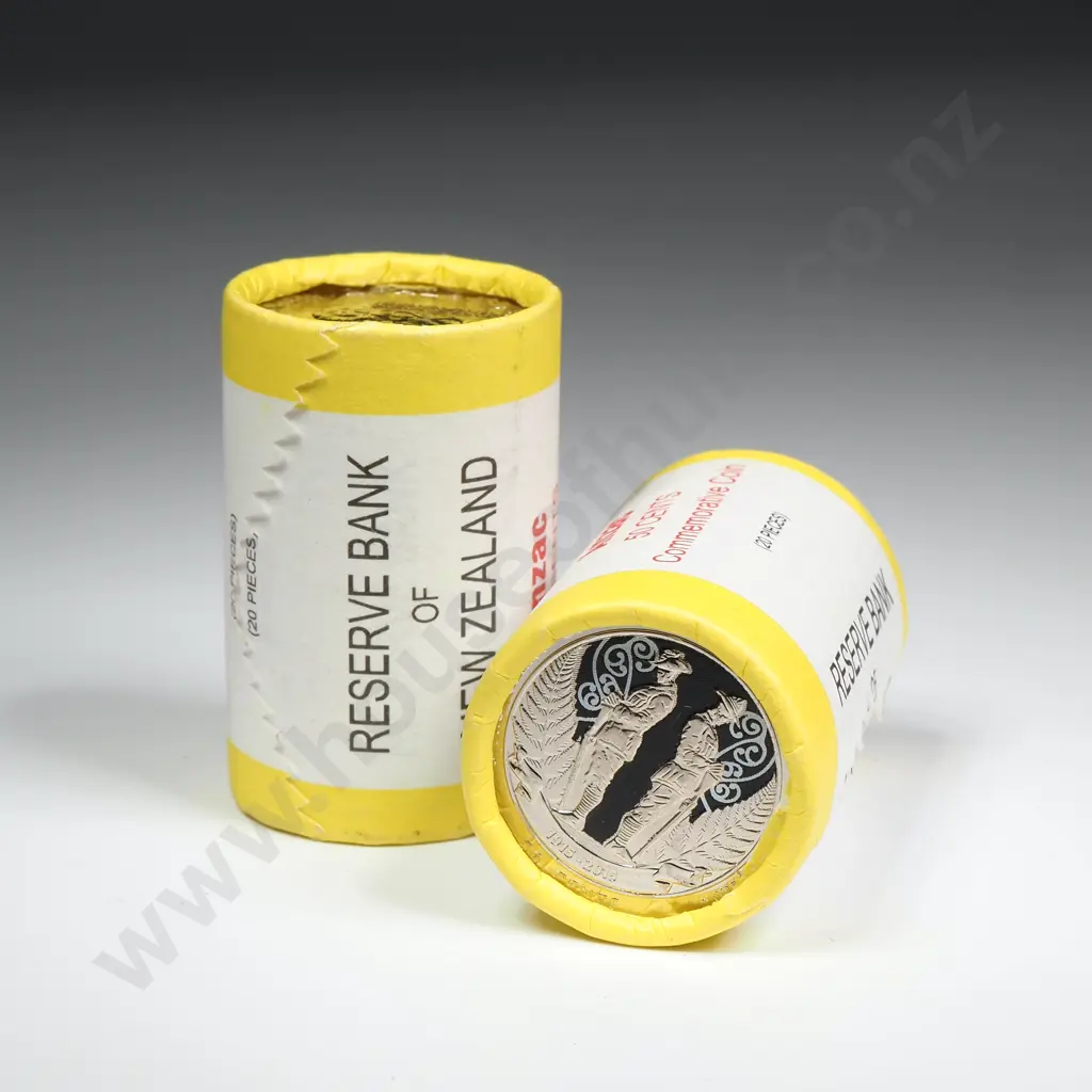 2 X MINT ROLLS OF 2015 COLOURISED ANZAC COINS ( 40 COINS IN TOTAL ) C.C.V. $240 Image 1++