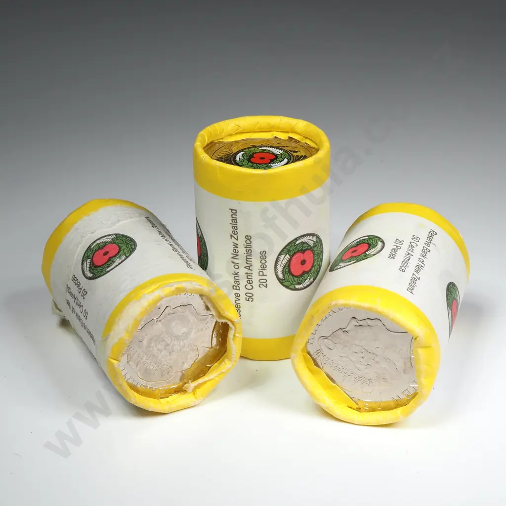 3 X MINT ROLLS OF 2018 COLOURISED ARMISTICE COINS ( 60 COINS IN TOTAL ) C.C.V. $270 Image 1++