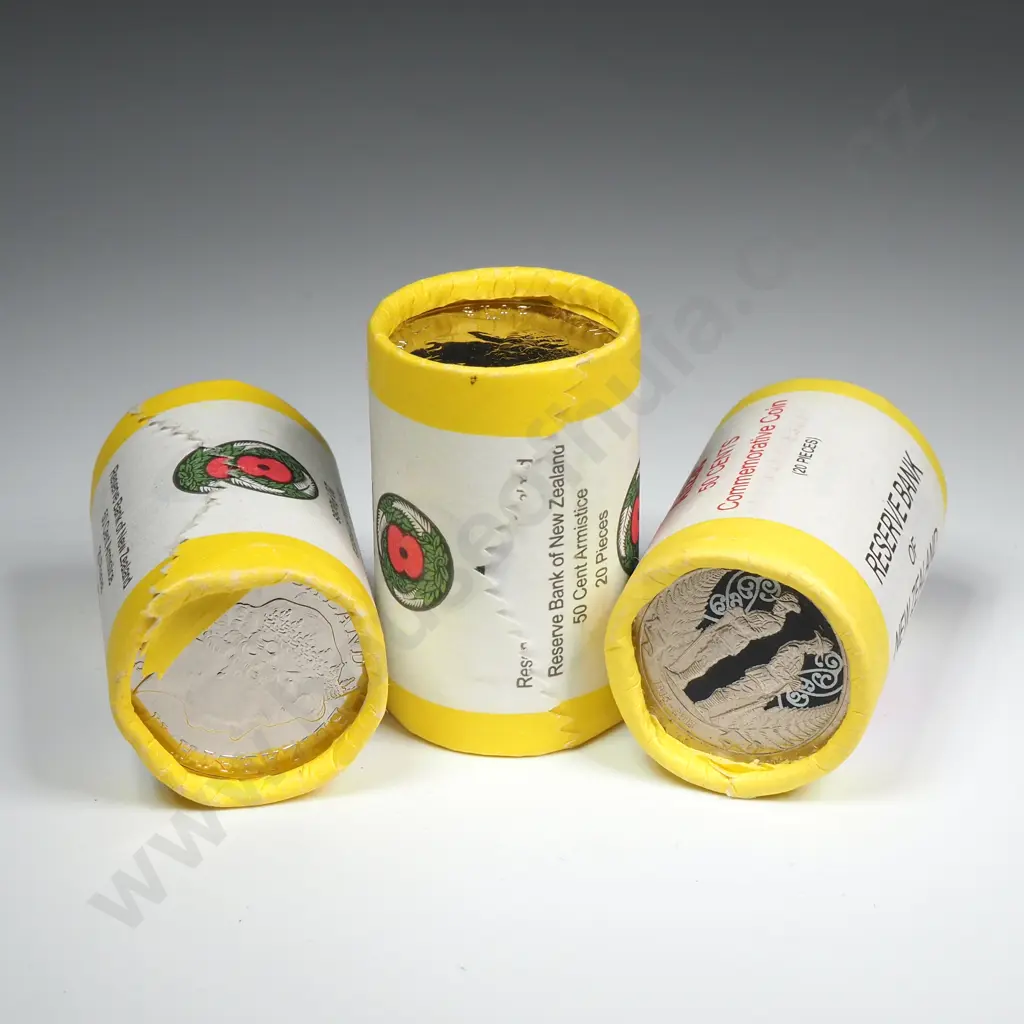 3 X MINT ROLLS OF 2018 COLOURISED ARMISTICE COINS ( 60 COINS IN TOTAL ) C.C.V. $270 Image 1++