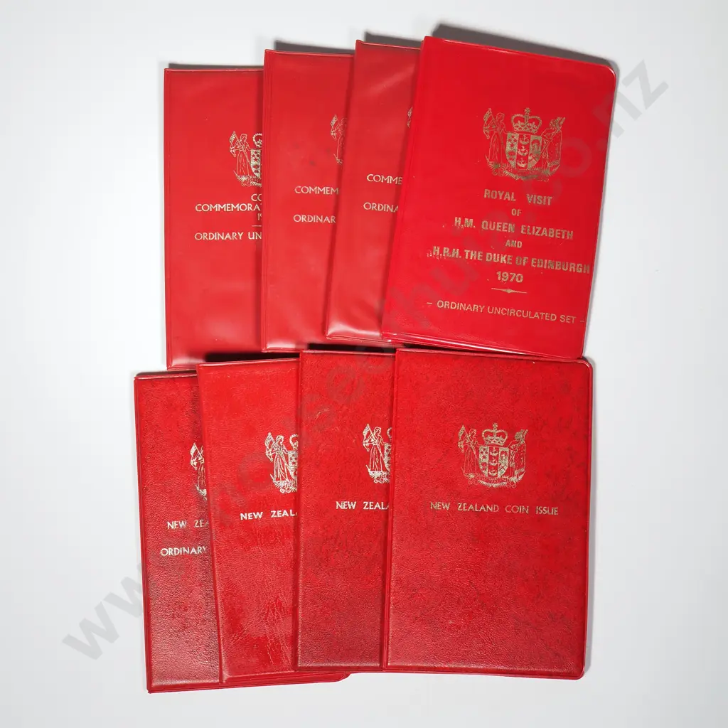 9 X UNC COIN SETS – 1969 X 3 ( 2 X SUPERIOR, 1 TONED ), 1970 X 2, 1972 TONED, 1973 X 2 ( 1 X SUPERIOR, 1 X TONED ), 1974 – CASES STICKY AS USUAL Image 1++