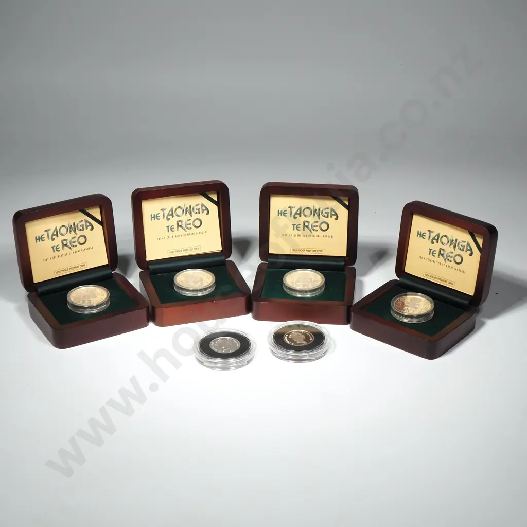 6 X SILVER PIEDFORT ISSUES – 1992 PROOF $1 KIWI X 2 ( BOTH WITHOUT CASES, 1 WITHOUT COA ), 1995 20 CENTS X 4 ( 2 WITH CASE DAMAGE TO THE OUTSIDE ). C.C.V. $510 Image 1++