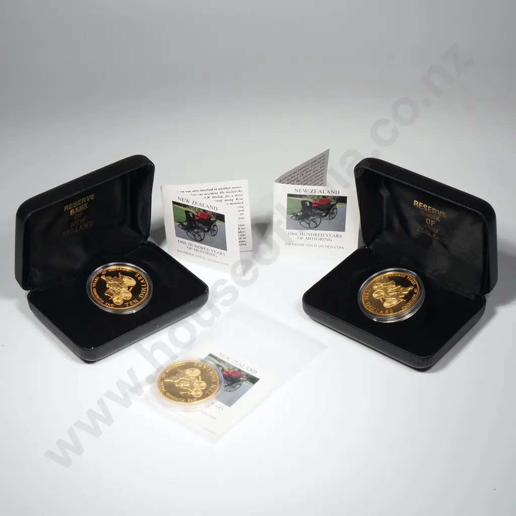 3 X 1998 PROOF $10 BENZ ANNIVERSARY COINS ( 1 WITHOUT CASE & 1 WITH CASE DAMAGE ), C.C.V. $330 Image 1++