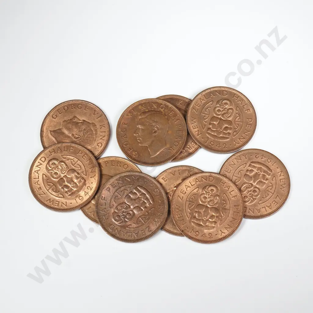 10 X 1942 HALFPENNIES WITH ORIGINAL MINT LUSTRE Image 1++