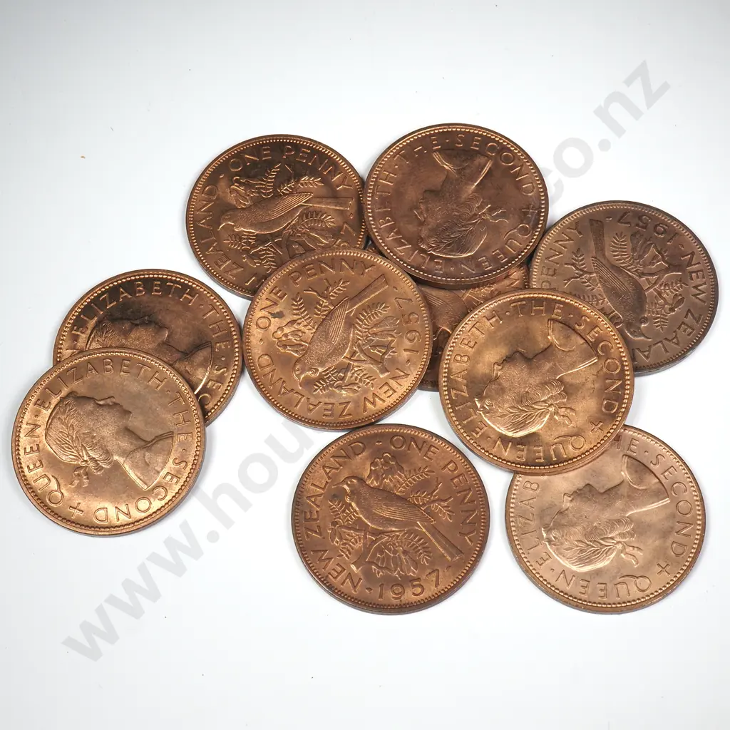 10 X 1957 PENNIES WITH ORIGINAL MINT LUSTRE Image 1++