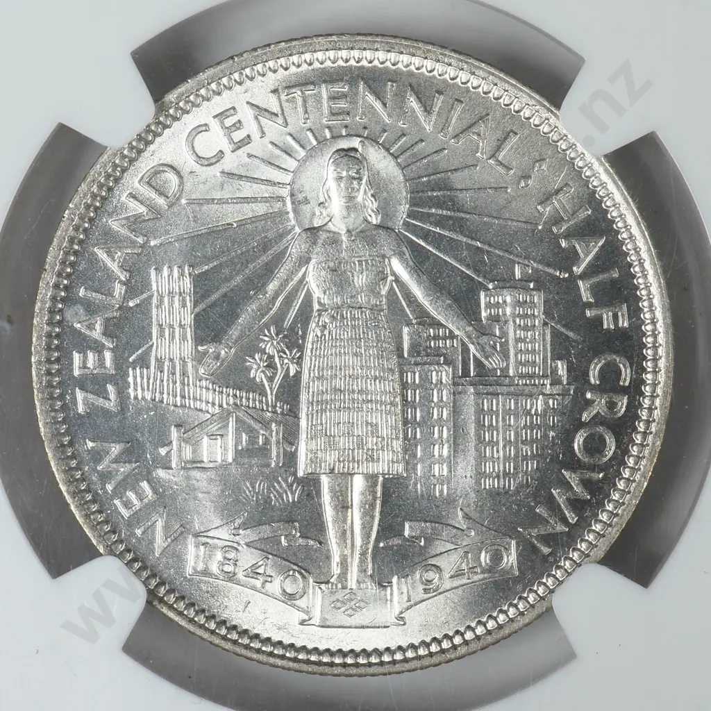 1940 New Zealand Half Crown NGC Graded MS 62 Image 1++