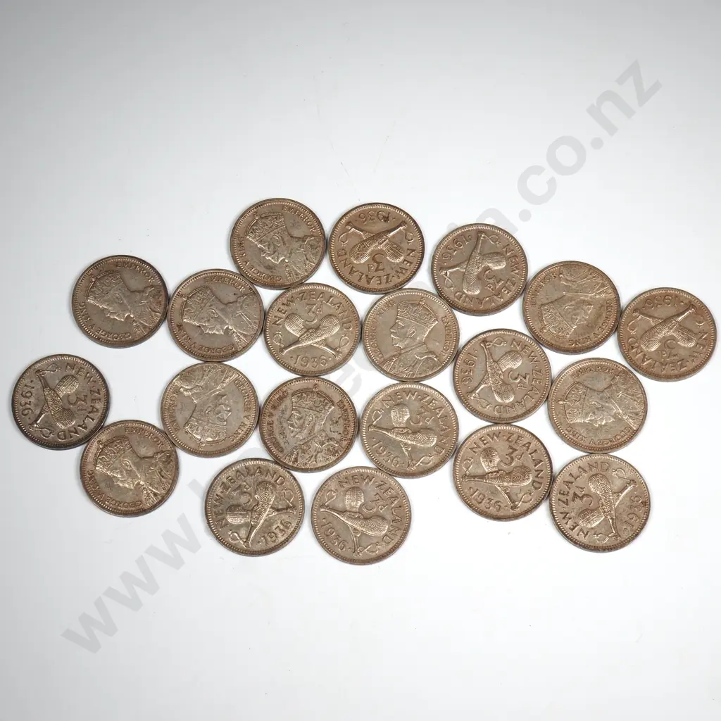 20 X 1936 THREEPENCES, TONED, E.F. OR BETTER, MINIMUM C.C.V. $500 Image 1++
