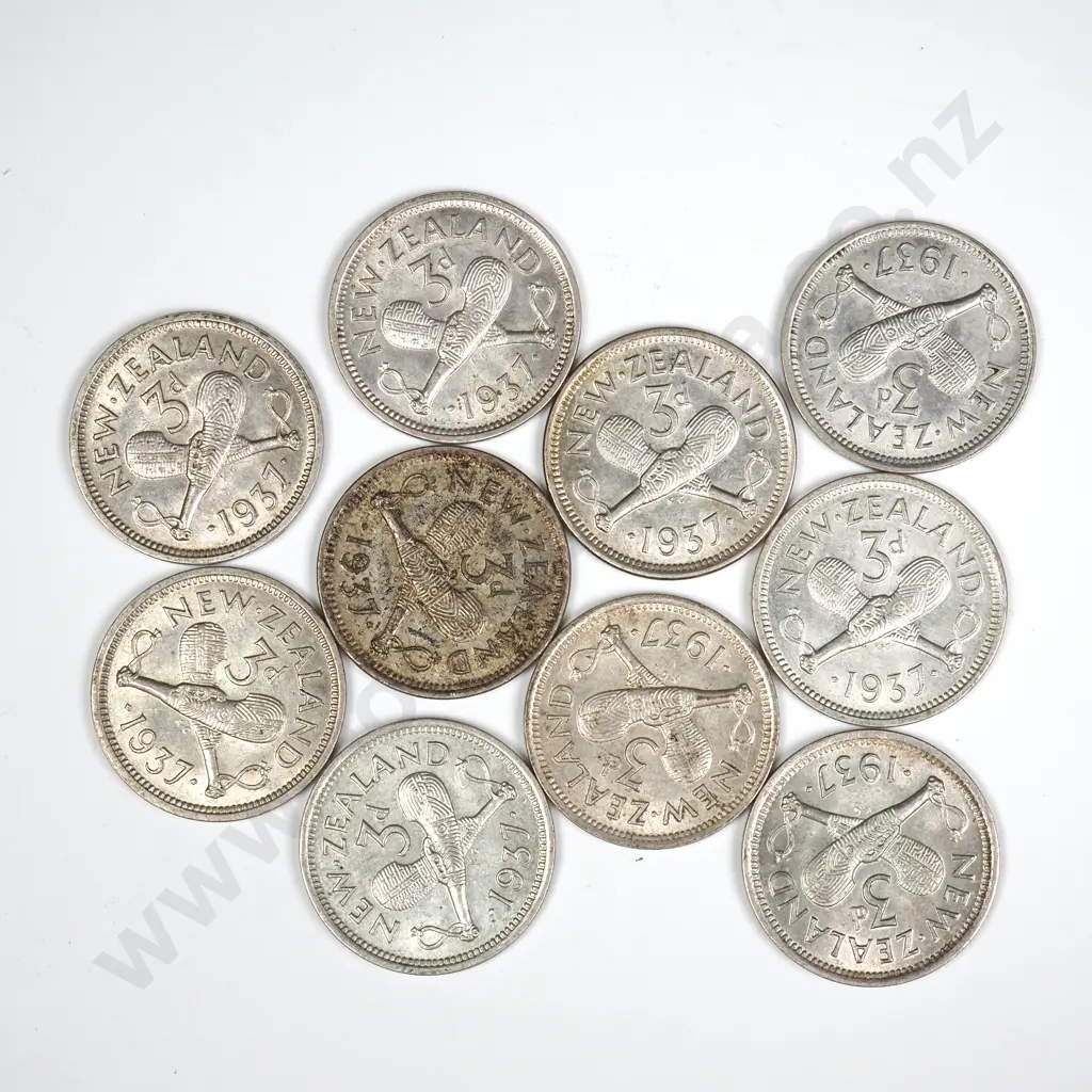 10 X 1937 THREEPENCES, E.F. OR BETTER, MINIMUM C.C.V. $200 Image 1++