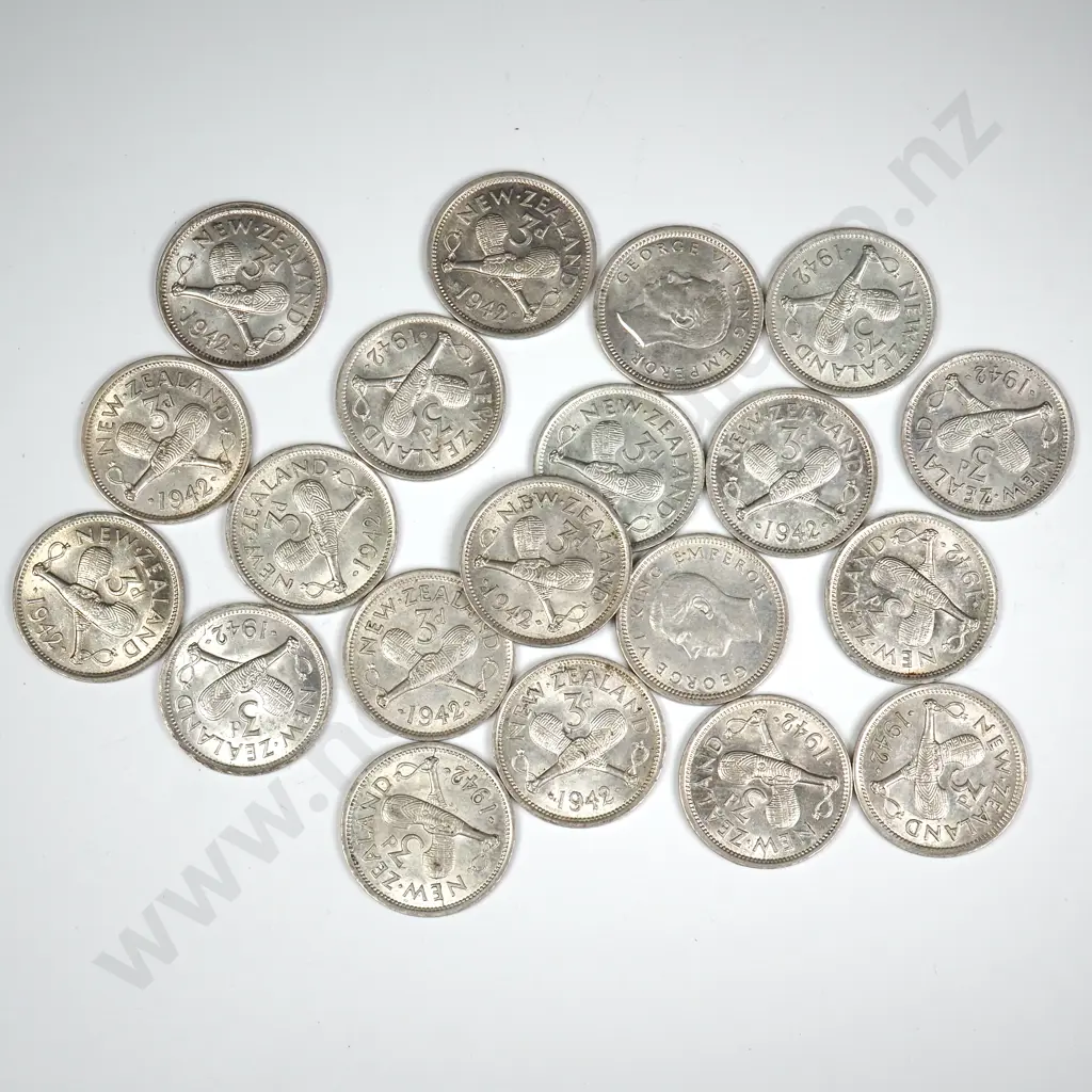 20 X 1942 THREEPENCES, E.F. OR BETTER, MINIMUM C.C.V. $400 Image 1++