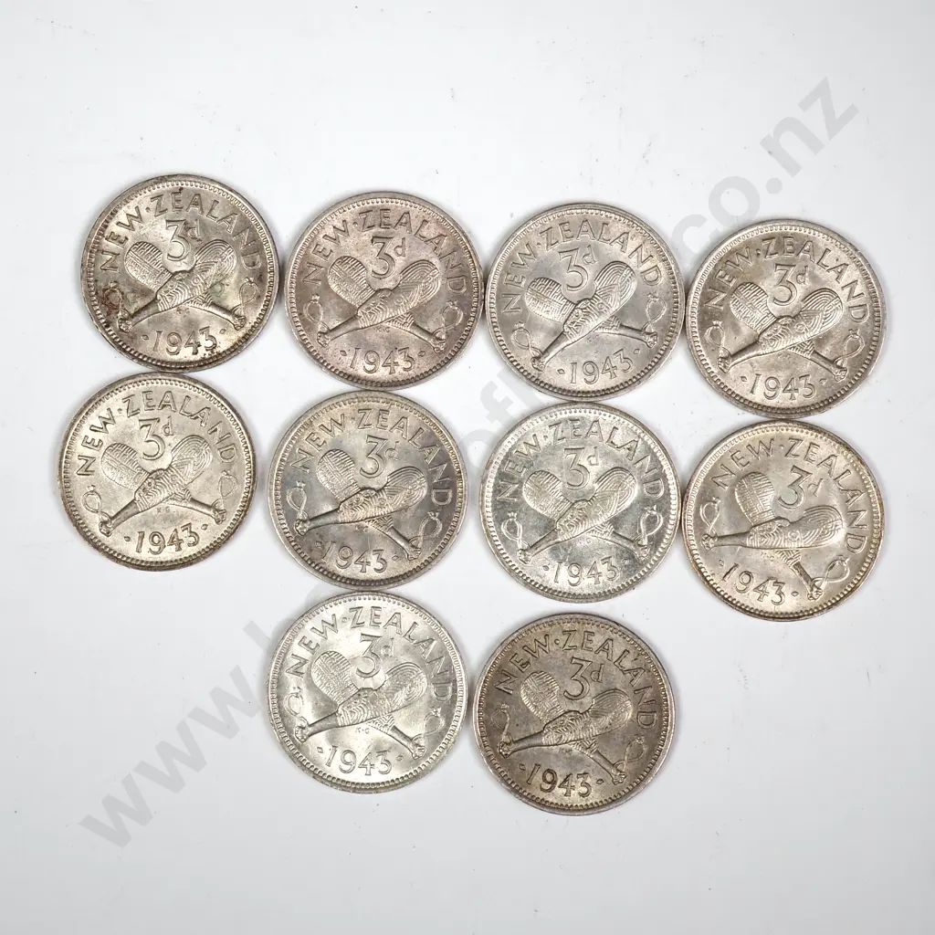 10 X 1943 THREEPENCES, E.F. OR BETTER, MINIMUM C.C.V. $150 Image 1++