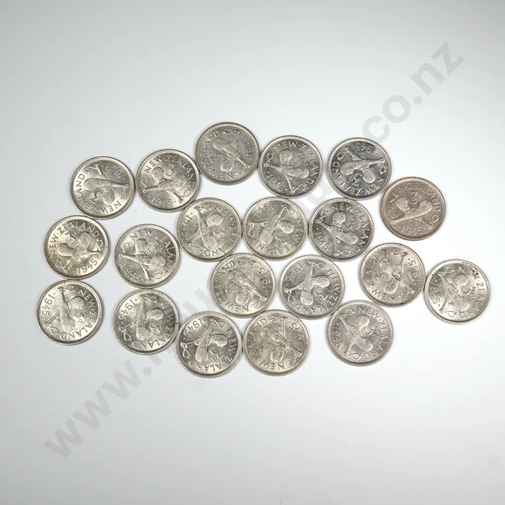 20 X 1945 THREEPENCES, E.F. OR BETTER, MINIMUM C.C.V. $240 Image 1++