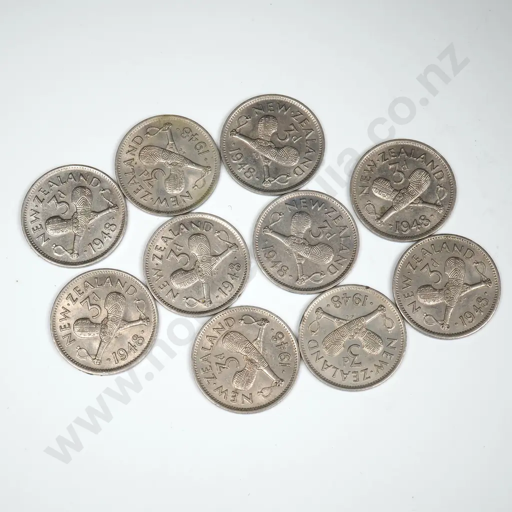 10 X 1948 THREEPENCES, E.F. OR BETTER, MINIMUM C.C.V. $150 Image 1++