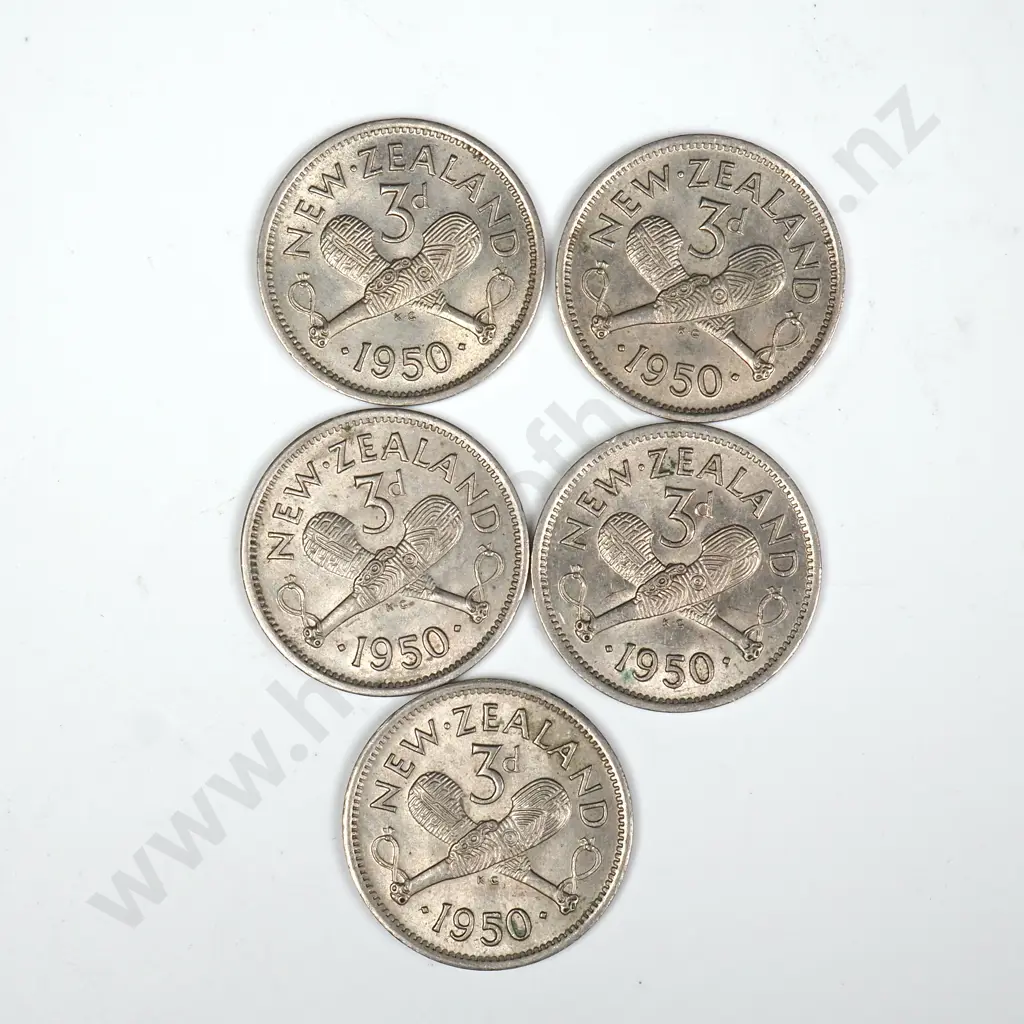 5 X 1950 THREEPENCES, E.F. OR BETTER, MINIMUM C.C.V. $500 Image 1++