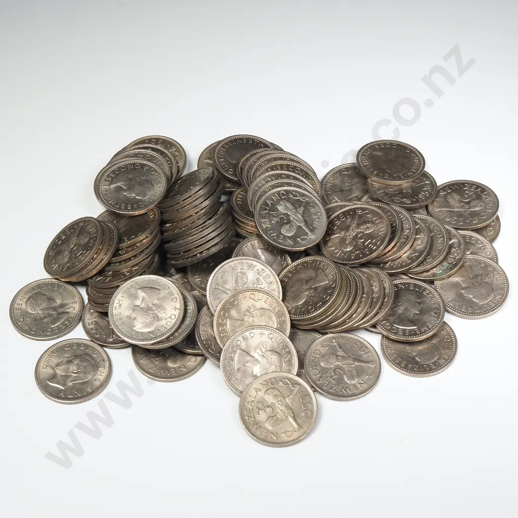 100 X 1953 THREEPENCES, E.F. - A.UNC, MINIMUM C.C.V. $500 Image 1++