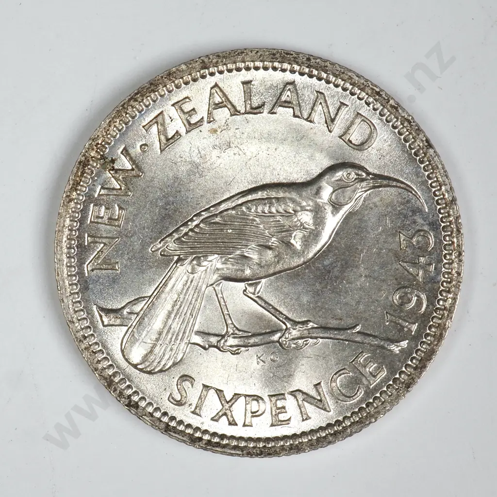 1943 SIXPENCE, A.UNC, C.V. $150 Image 1++