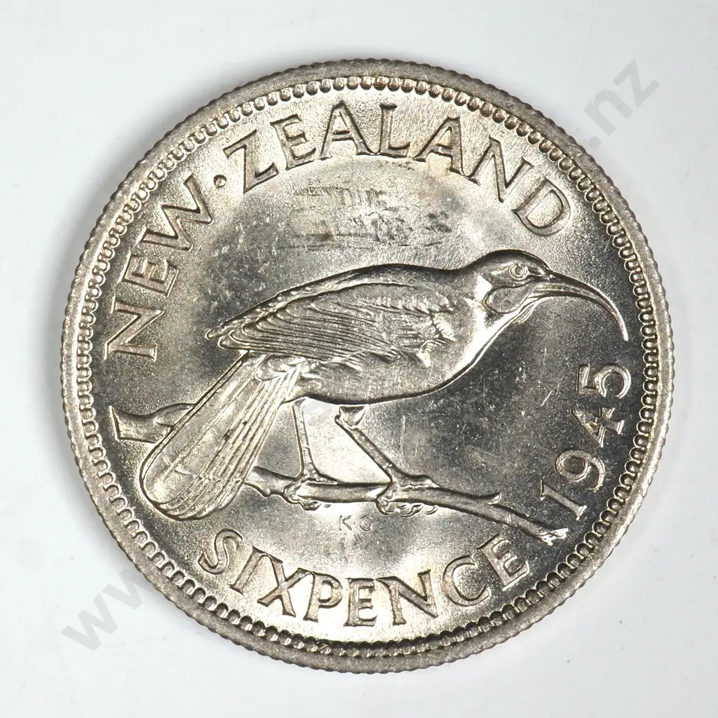 1945 SIXPENCE, A.UNC, C.V. $90 Image 1++