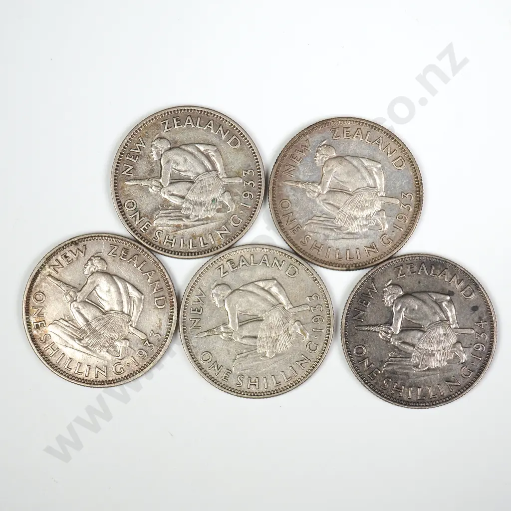 5 X 1933 SHILLINGS, TONED OR DIRTY, V.F. OR BETTER, MINIMUM C.C.V. $100 Image 1++
