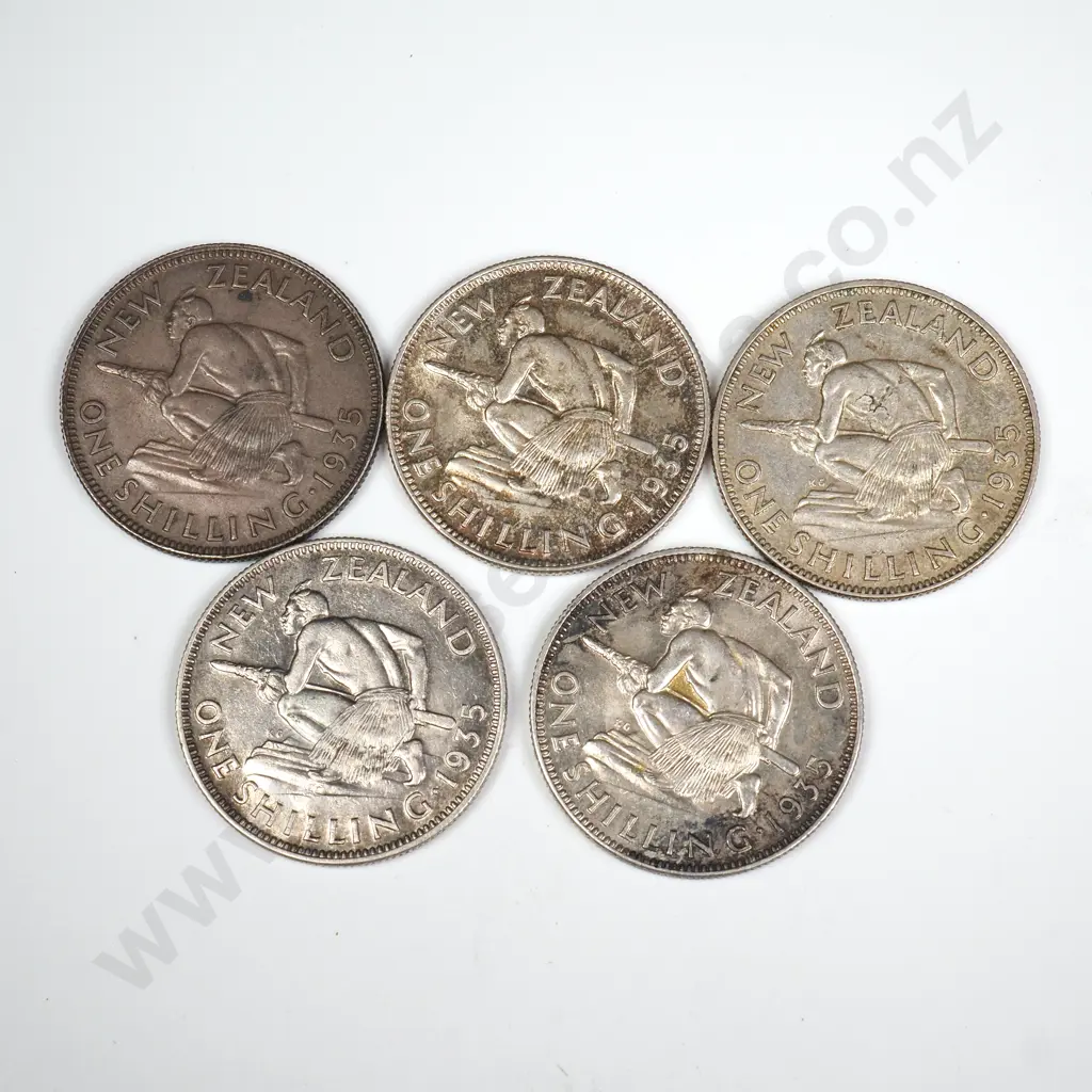 5 X 1935 SHILLINGS, TONED OR DIRTY, V.F. OR BETTER, MINIMUM C.C.V. $175 Image 1++