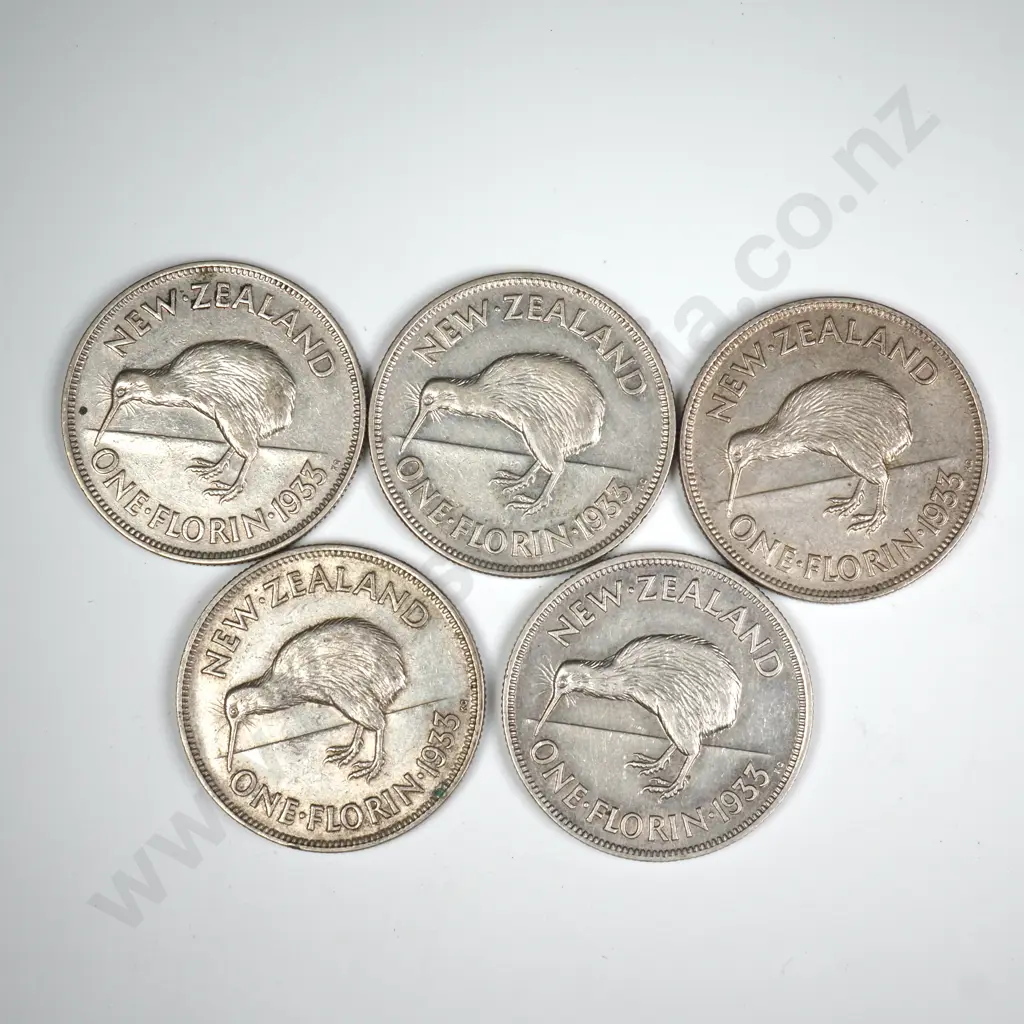5 X 1933 FLORINS, V.F. OR BETTER, MINIMUM C.C.V. $150 Image 1++