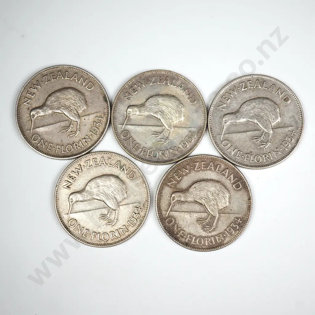 5 X 1934 FLORINS, V.F. OR BETTER, MINIMUM C.C.V. $150 Image 1++