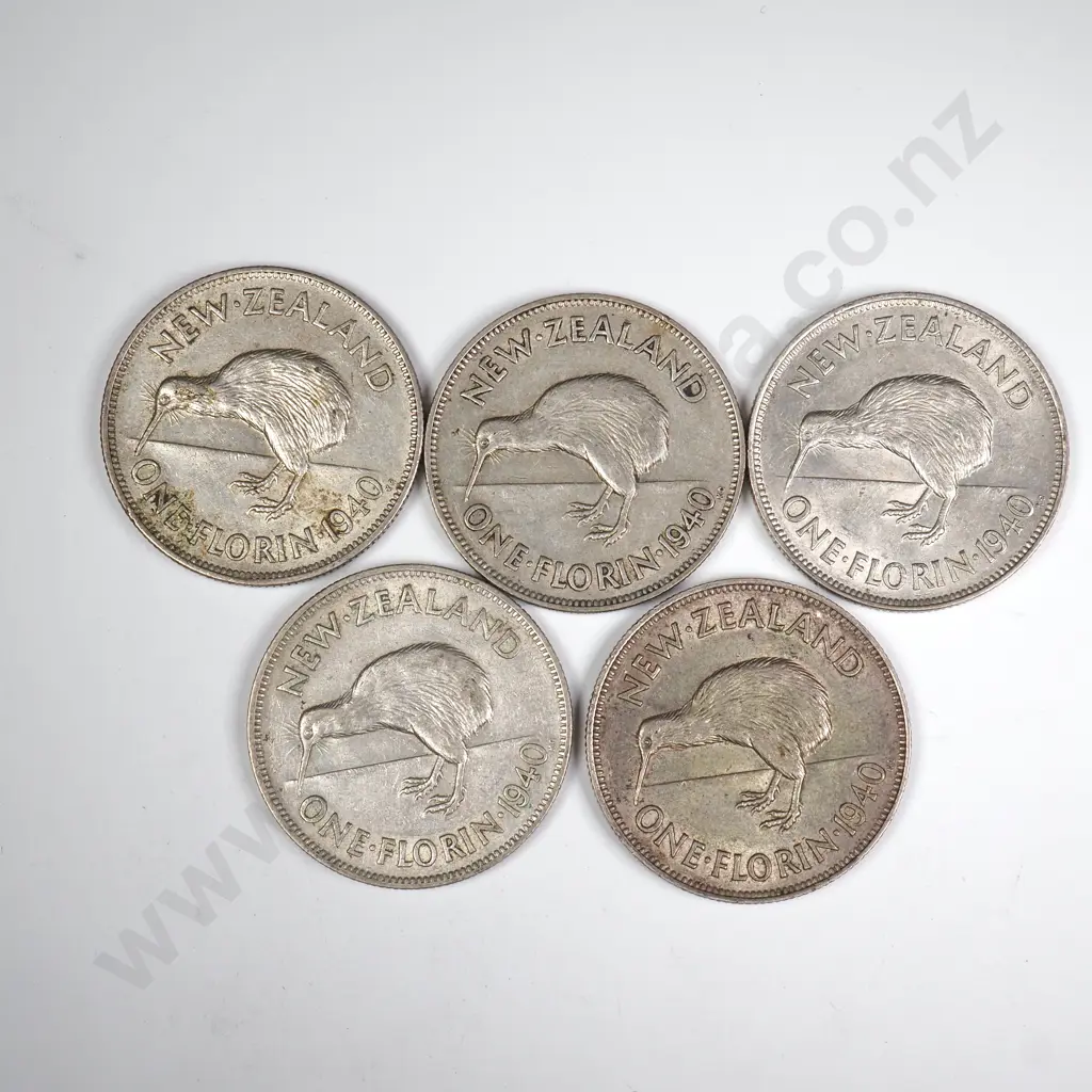 5 X 1940 FLORINS, V.F. OR BETTER, MINIMUM C.C.V. $250 Image 1++