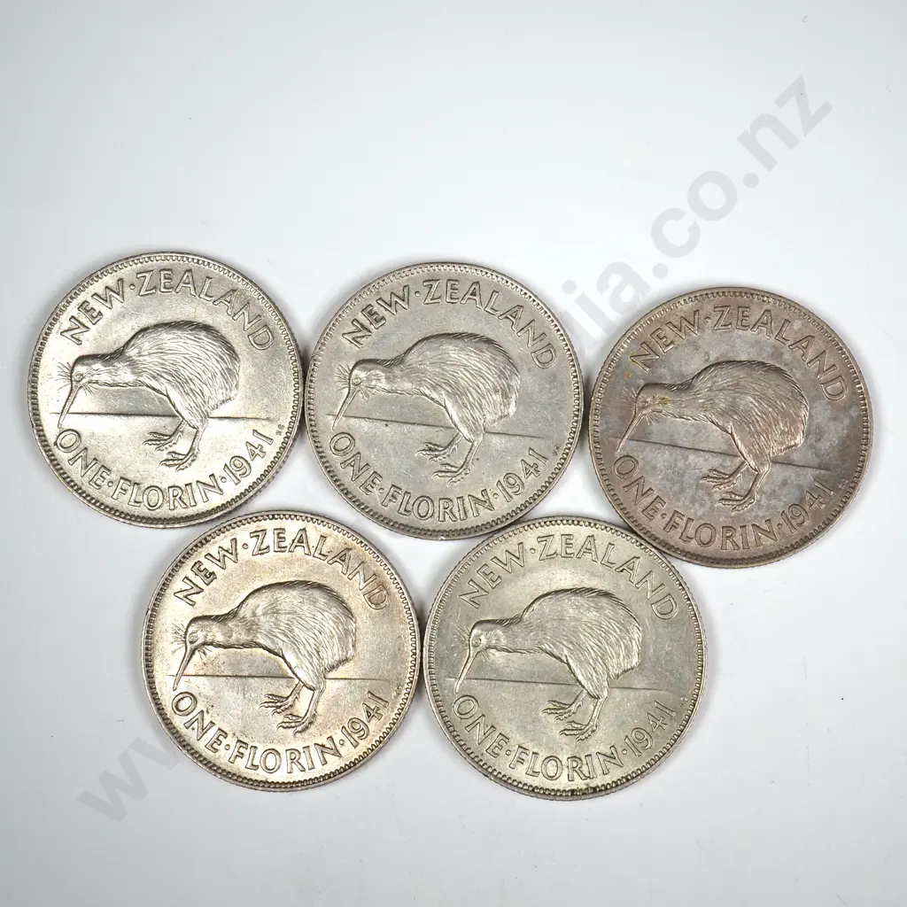 5 X 1941 FLORINS, V.F. OR BETTER, MINIMUM C.C.V. $125 Image 1++