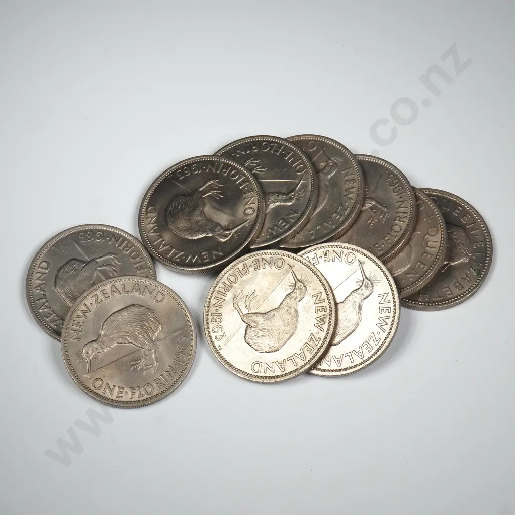 10 X 1963 FLORINS, E.F. OR BETTER, MINIMUM C.C.V. $120 Image 1++