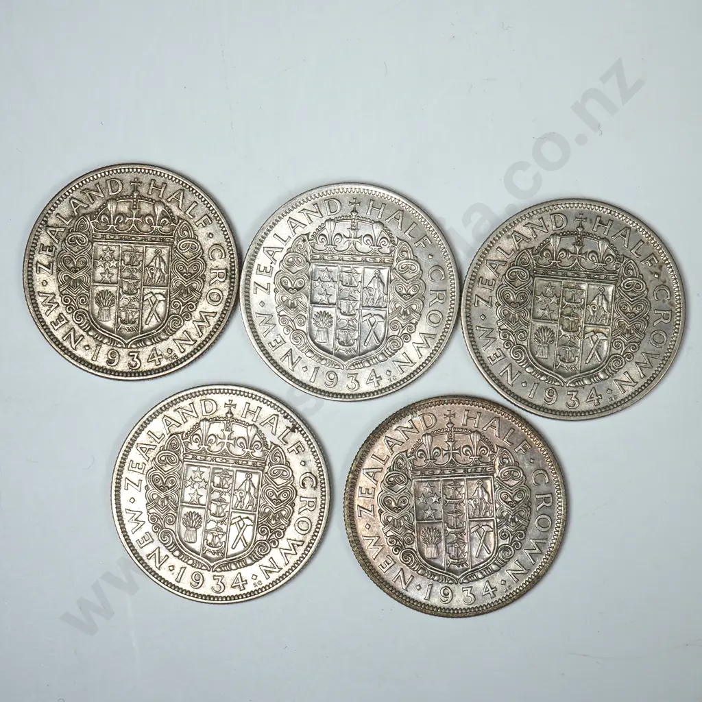 5 X 1934 HALFCROWNS, V.F. OR BETTER, MINIMUM C.C.V. $175 Image 1++