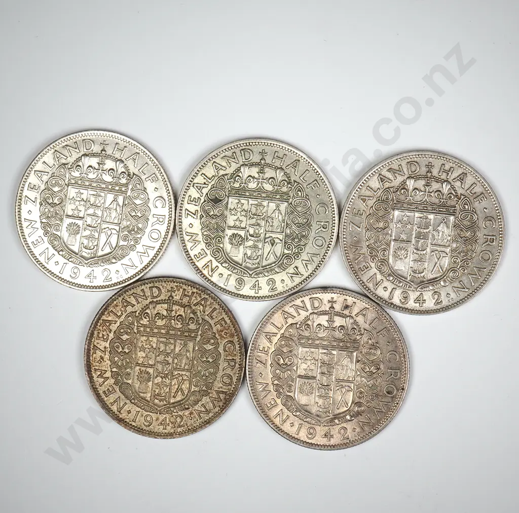 5 X 1942 HALFCROWNS, V.F. OR BETTER, MINIMUM C.C.V. $150 Image 1++