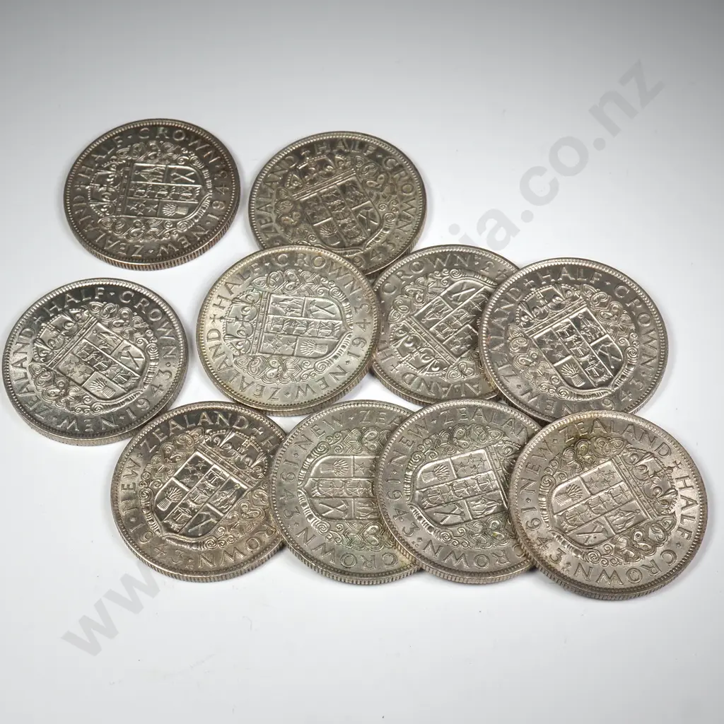 10 X 1943 HALFCROWNS, V.F. OR BETTER, MINIMUM C.C.V. $300 Image 1++