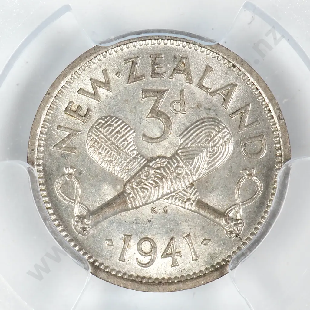 1941 THREEPENCE, AU58, MINIMUM C.V. $400 Image 1++