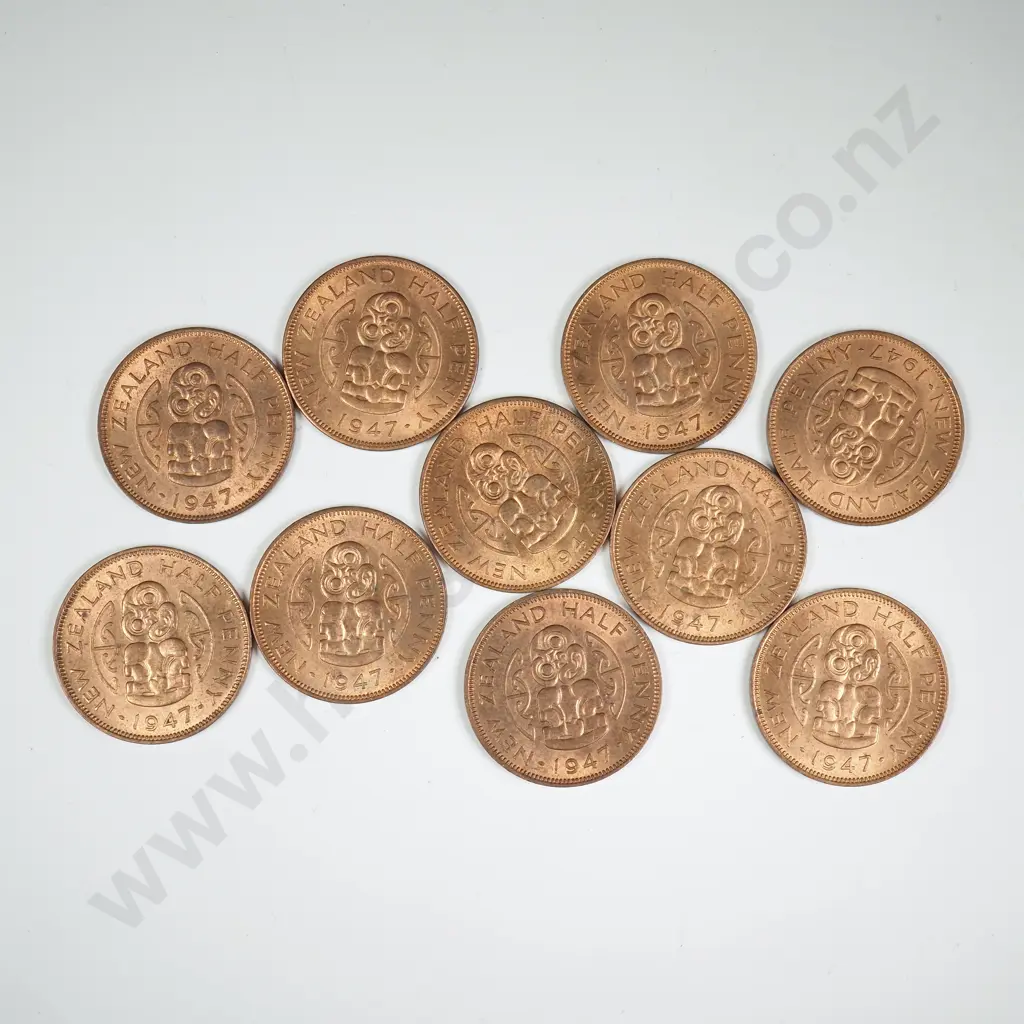 10 X 1947 HALFPENNIES, A.UNC - UNC, C.C.V $350 Image 1++