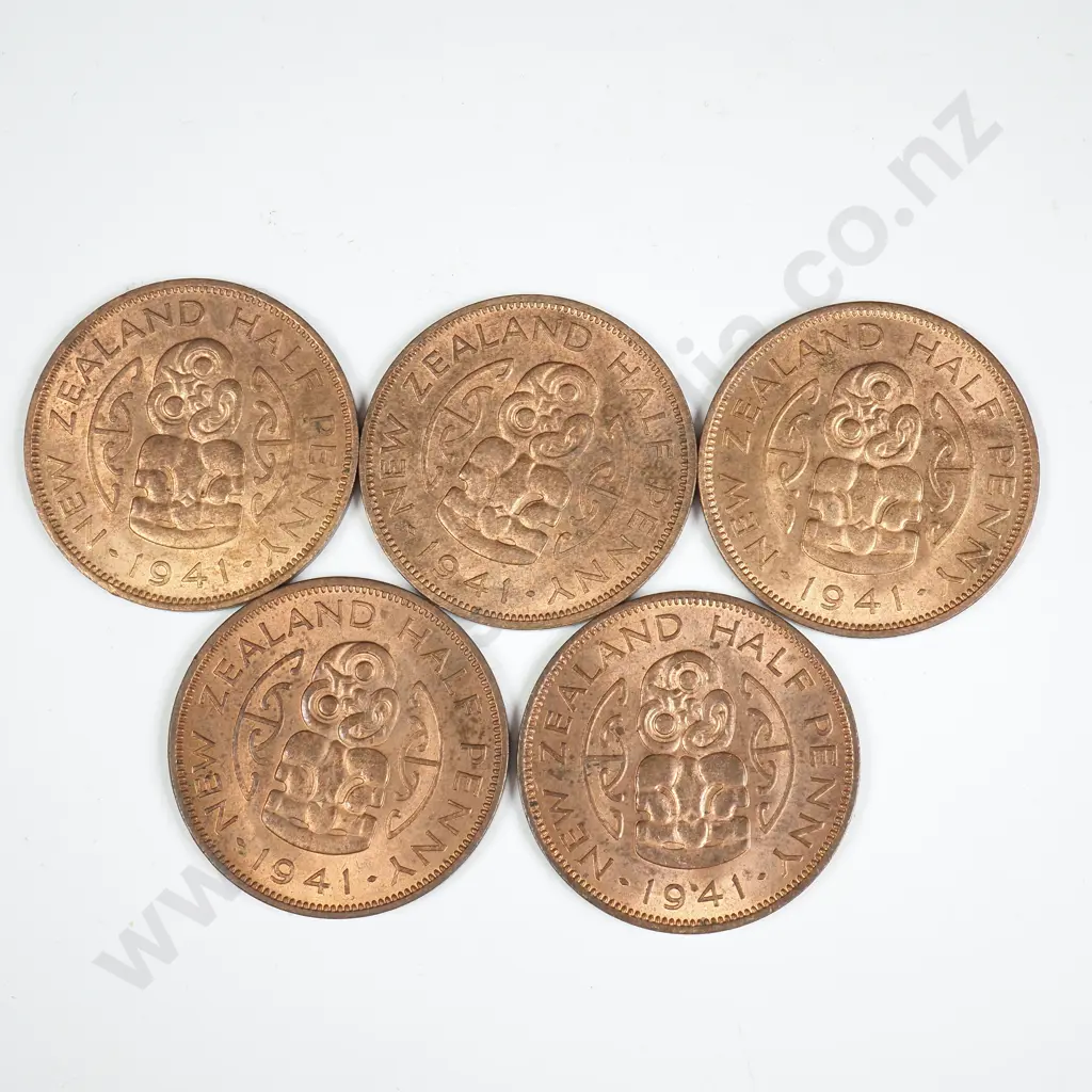 5 X 1941 HALFPENNIES, E.F - A.UNC, MINIMUM C.C.V $125 Image 1++