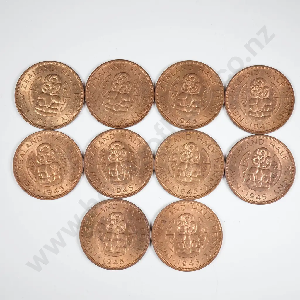 10 X 1945 HALFPENNIES, A.UNC, C.C.V $450 Image 1++