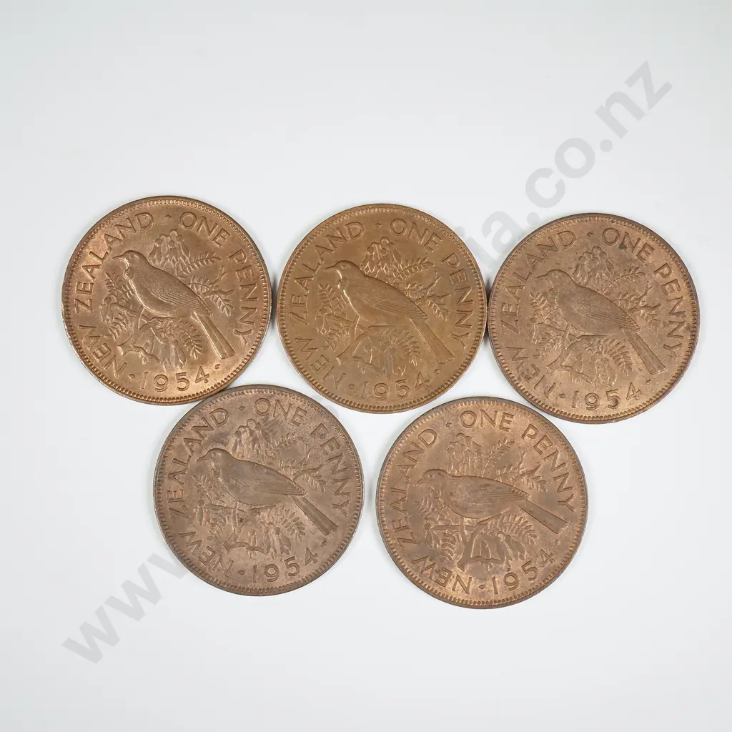 5 X 1954 PENNIES, E.F, C.C.V $200 Image 1++